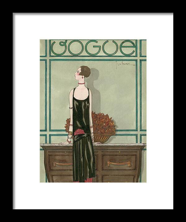 Fashion Framed Print featuring the digital art Vogue Magazine Cover Featuring A Woman Wearing by Georges Lepape