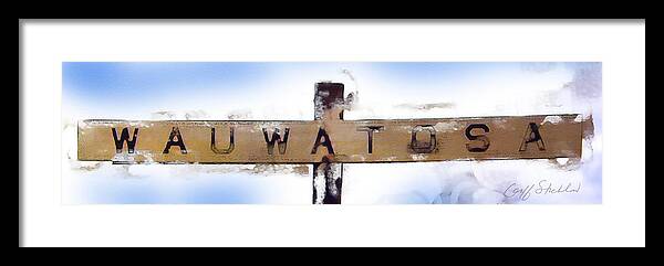 Wauwatosa Framed Print featuring the digital art Wauwatosa Railroad Sign #1 by Geoff Strehlow