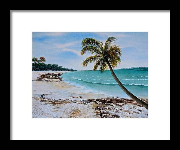 Water Colour Seascape Painting On Paper Of A Beach In Zanzibar Framed Print featuring the painting West of Zanzibar by Sher Nasser