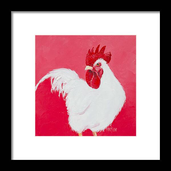 Rooster Framed Print featuring the painting White Rooster by Jan Matson