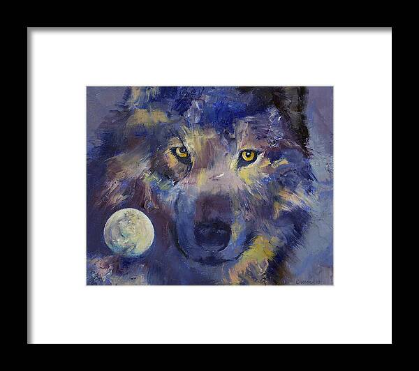 Wolf Framed Print featuring the painting Grey Wolf Moon by Michael Creese