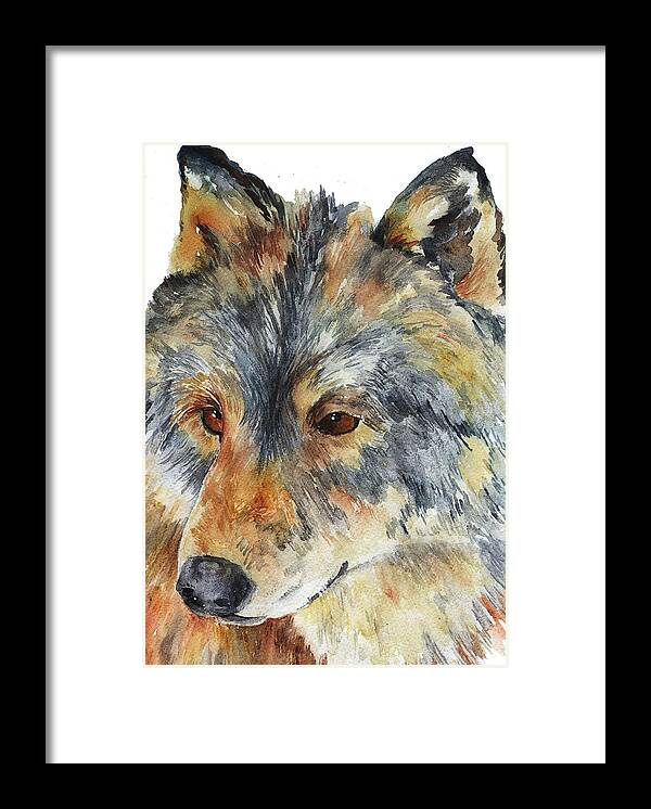 Wolf Framed Print featuring the painting Wolf by Sally Quillin