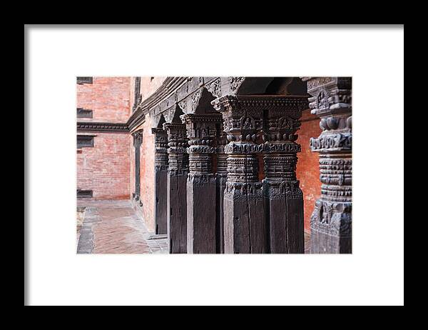 Door Framed Print featuring the photograph Wooden Column at Durbar Square #1 by U Schade