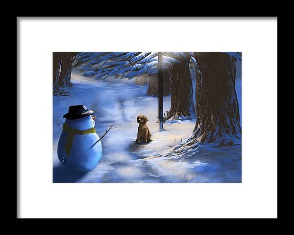 Winter Framed Print featuring the painting Would you like to play? by Veronica Minozzi