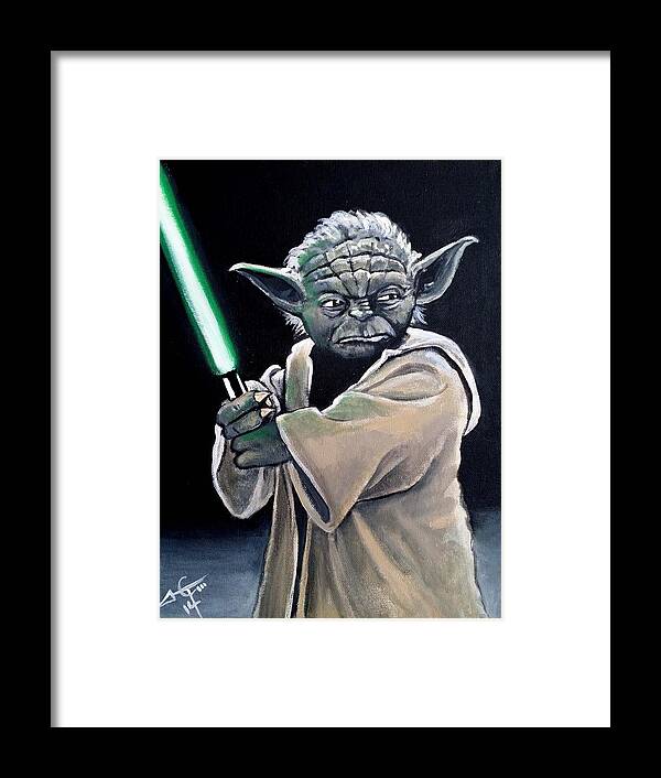 Yoda Framed Print featuring the painting Yoda #1 by Tom Carlton