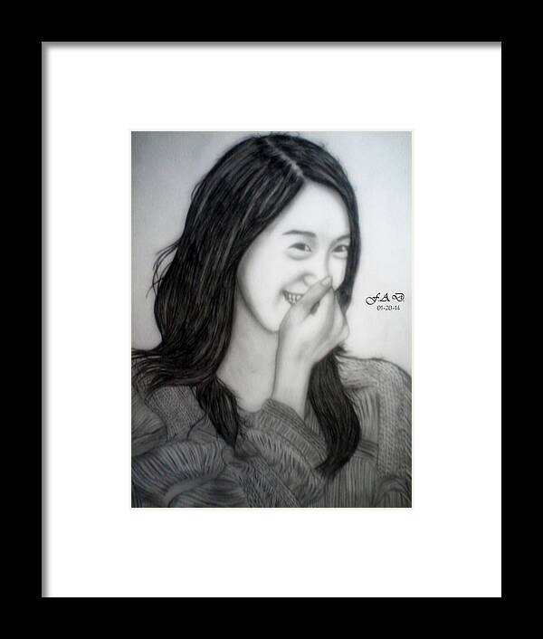Yoona Framed Print featuring the drawing Yoona #1 by Frithjov Dimaano