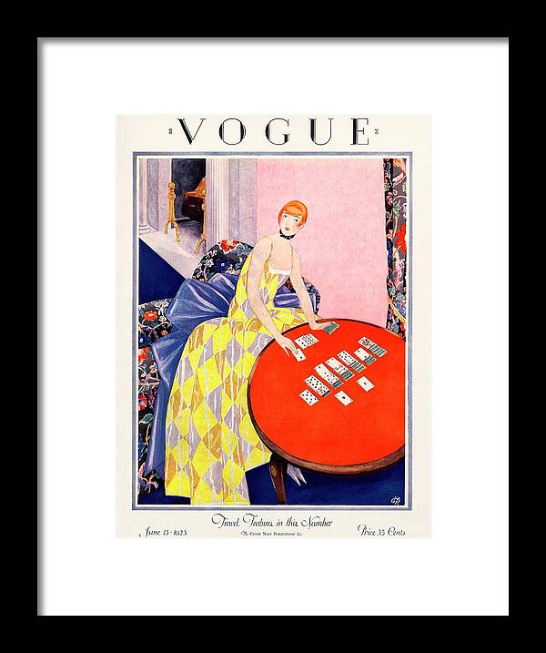 Illustration Framed Print featuring the photograph A Vintage Vogue Magazine Cover Of A Woman #10 by George Wolfe Plank