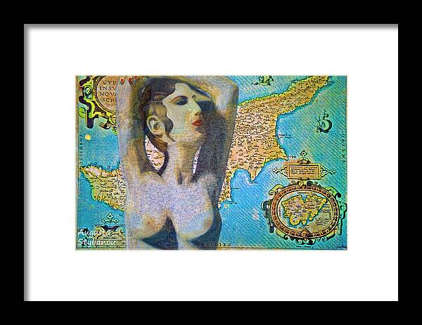 Augusta Stylianou Framed Print featuring the digital art Ancient Cyprus Map and Aphrodite #13 by Augusta Stylianou