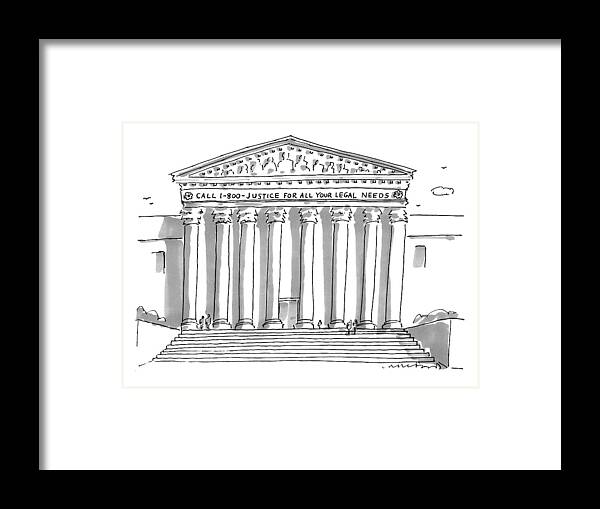 Call 1-800-justice For All Your Legal Needs Framed Print featuring the drawing Captionless by Michael Crawford
