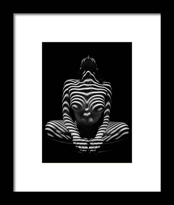 Stripes Framed Print featuring the photograph 1152 Zebra Woman Stripe Series by Chris Maher