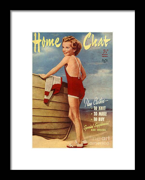 Girls Framed Print featuring the drawing 1950s Uk Home Chat Magazine Cover #12 by The Advertising Archives