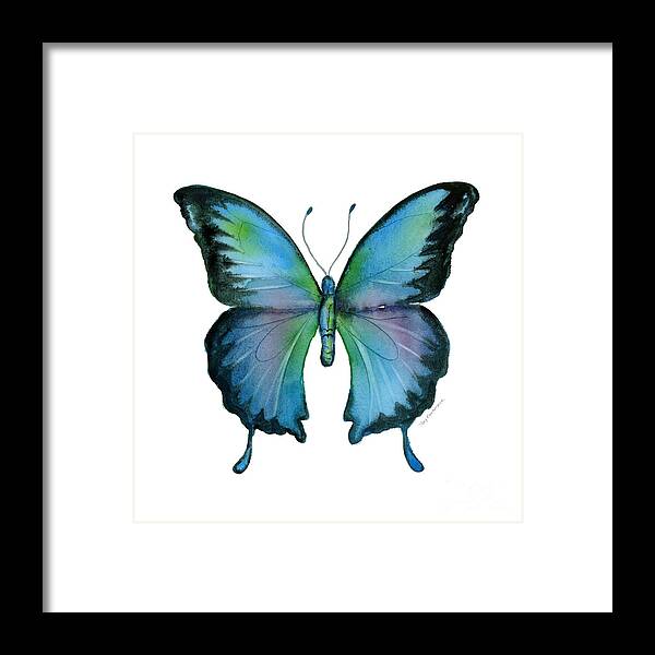 Blue Framed Print featuring the painting 12 Blue Emperor Butterfly by Amy Kirkpatrick