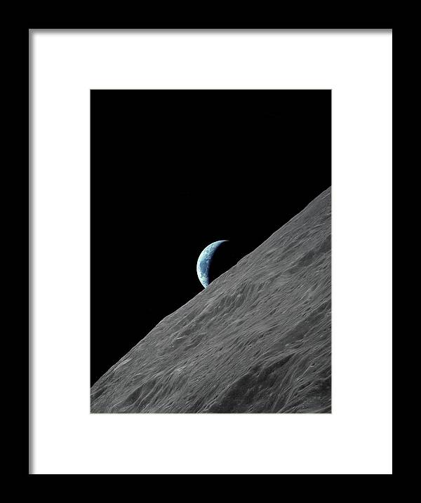 Astronomical Framed Print featuring the photograph Earthrise Over The Moon #12 by Detlev Van Ravenswaay