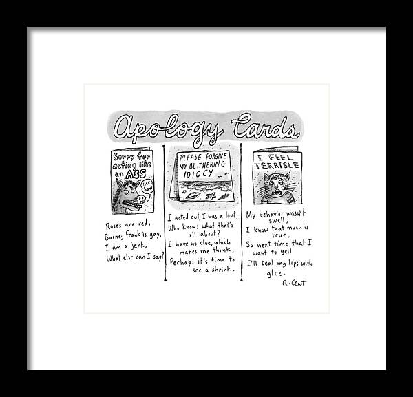 Greeting Cards Framed Print featuring the drawing New Yorker September 28th, 2009 by Roz Chast