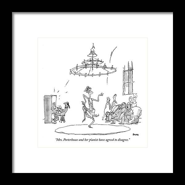 Relationships Music Couple

(old Lady Dancing In Middle Of Room.) 121475 Gbo George Booth Framed Print featuring the drawing Mrs. Porterhouse And Her Pianist Have Agreed by George Booth