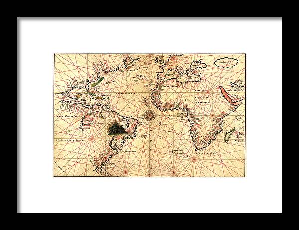 World Framed Print featuring the painting 1544 World Map by Joan Olivo