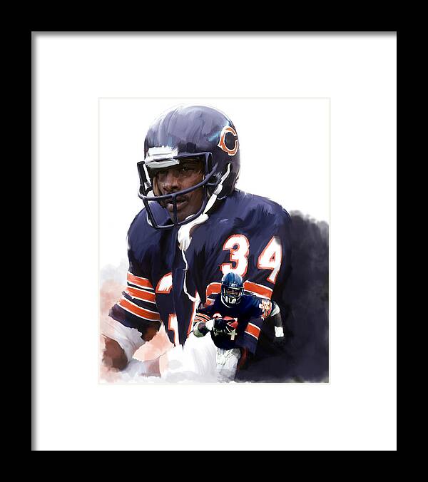 Walter Payton Framed Print featuring the painting Walter Payton Sweet Chicago by Iconic Images Art Gallery David Pucciarelli