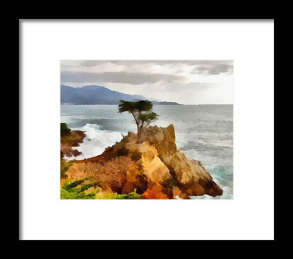 Barbara Snyder Framed Print featuring the digital art 17 Mile Drive Lone Cypress by Barbara Snyder