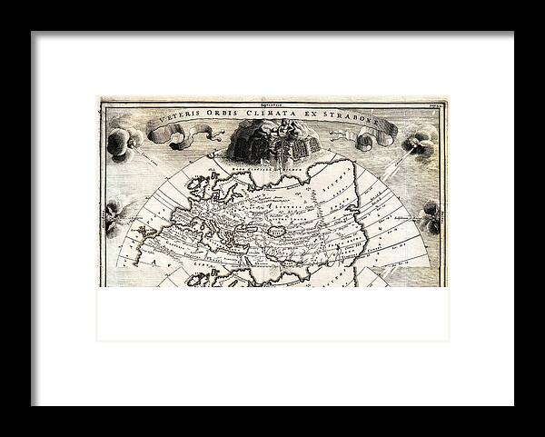 1700 Cellarius Map Of Asia Europe And Africa According To Strabo Geographicus Orbisclimata Cellarius1700 Framed Print featuring the painting 1700 Cellarius Map of Asia Europe and Africa according to Strabo Geographicus OrbisClimata cellarius by MotionAge Designs
