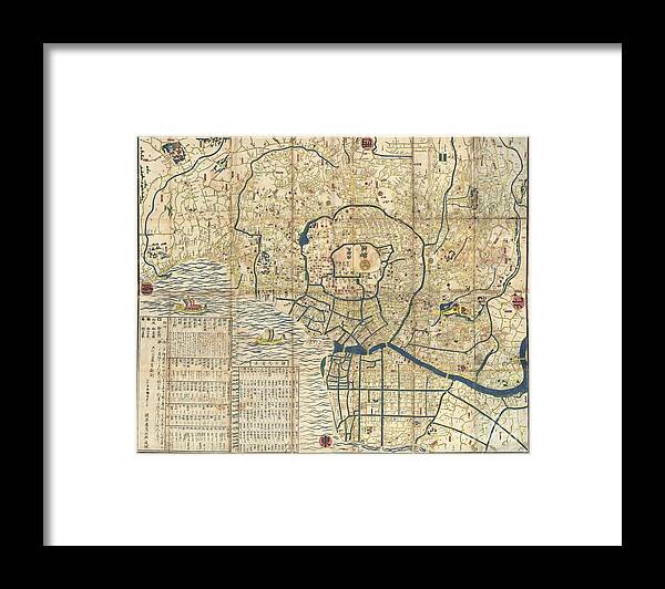  This Extraordinary Item Is A Hand Colored Tokugawa Period Woodcut Map Of Edo Framed Print featuring the photograph 1849 Japanese Map of Edo or Tokyo by Paul Fearn