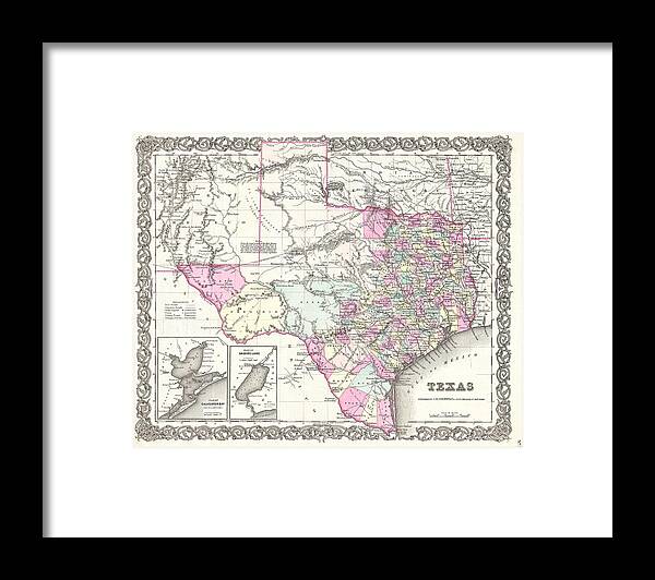  Framed Print featuring the photograph 1855 Colton Map of Texas by Paul Fearn