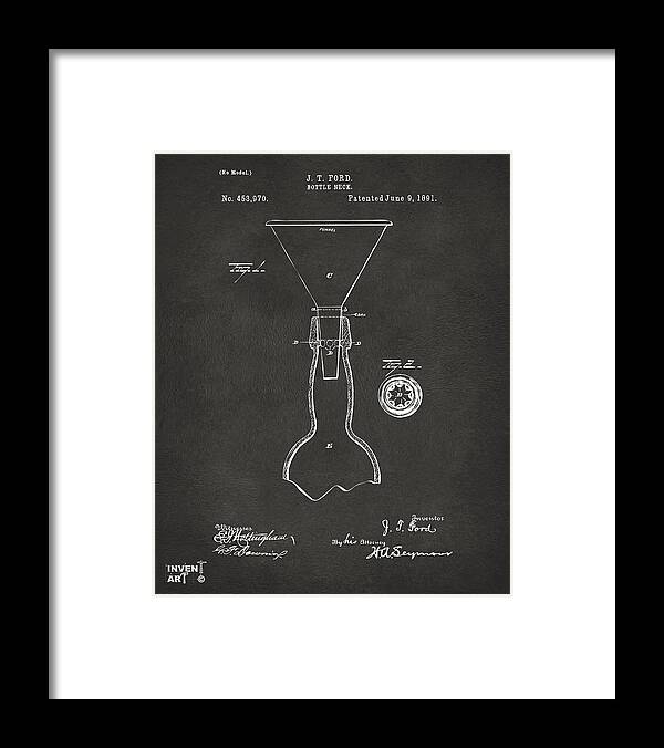 Bottle Neck Framed Print featuring the digital art 1891 Bottle Neck Patent Artwork Gray by Nikki Marie Smith