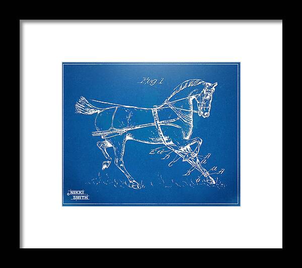Horse Framed Print featuring the digital art 1900 Horse Hobble Patent Artwork by Nikki Smith