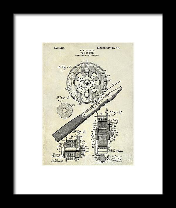 Fishing Basket Framed Print featuring the photograph 1906 Fishing Reel Patent Drawing by Jon Neidert