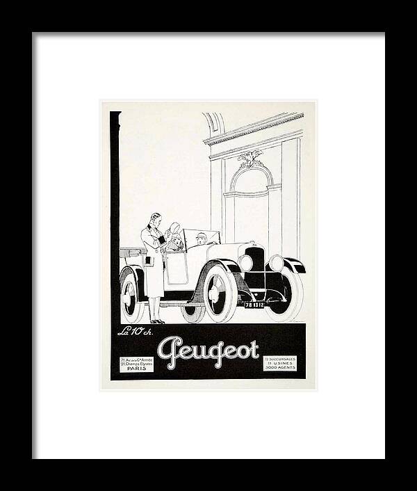 1935 Framed Print featuring the digital art 1927 - Peugot Automobile Advertisement by John Madison