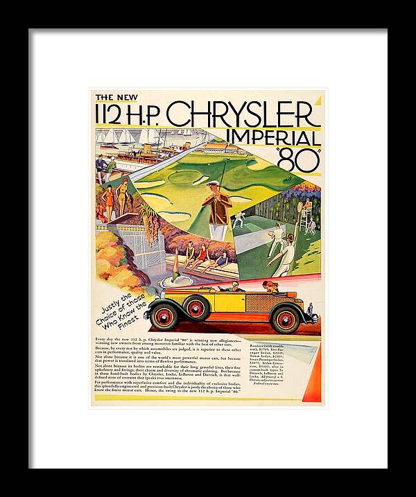 Classic Car Framed Print featuring the digital art 1928 - Chrysler Imperial Model 80 Automobile Advertisement - Color by John Madison