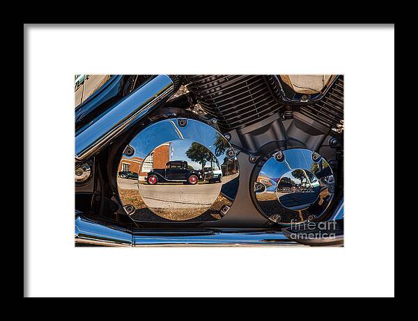 1930 Framed Print featuring the photograph 1930 Ford Reflected in 2005 Honda VTX by T Lowry Wilson