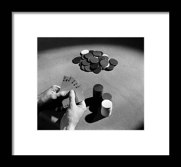 Photography Framed Print featuring the photograph 1930s Playing Cards Poker Chips by Vintage Images