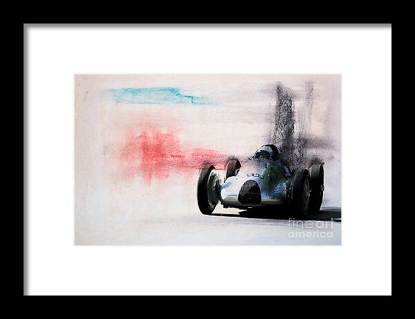 Auto Union Framed Print featuring the mixed media 1938 Auto Union type D by Roger Lighterness