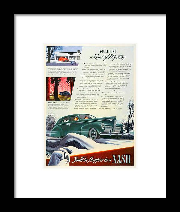 1940 Framed Print featuring the digital art 1940 - Nash Sedan Automobile Advertisement - Color by John Madison