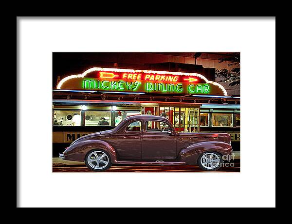 Old Framed Print featuring the photograph 1940 Ford Deluxe Coupe at Mickeys Dinner by Gary Keesler