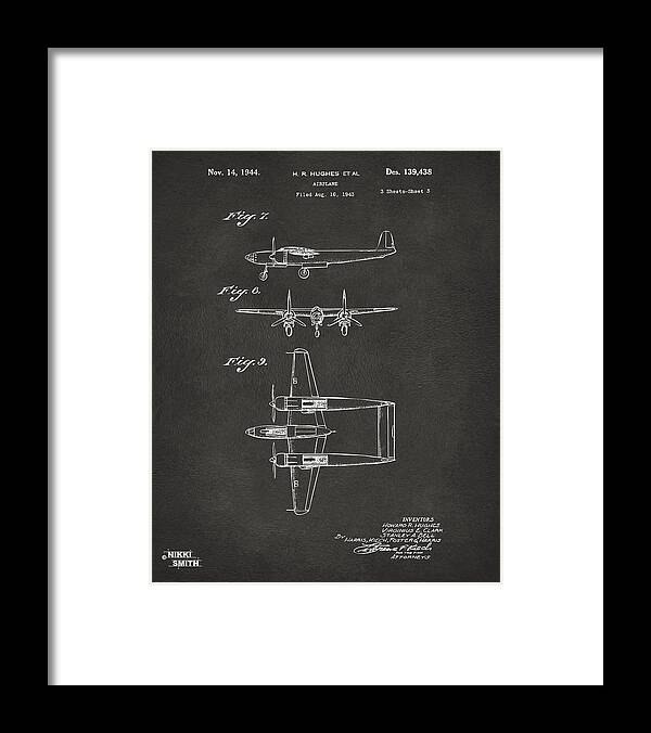 Howard Hughes Framed Print featuring the digital art 1944 Howard Hughes Airplane Patent Artwork 3 - Gray by Nikki Marie Smith