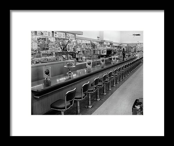 Photography Framed Print featuring the photograph 1950s 1960s Interior Of Lunch Counter by Vintage Images