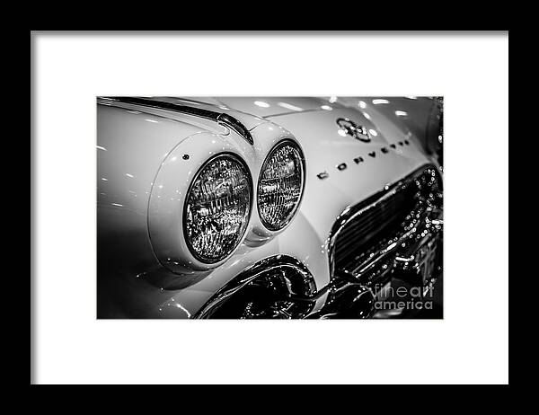 1950's Framed Print featuring the photograph 1950's Chevrolet Corvette C1 in Black and White by Paul Velgos