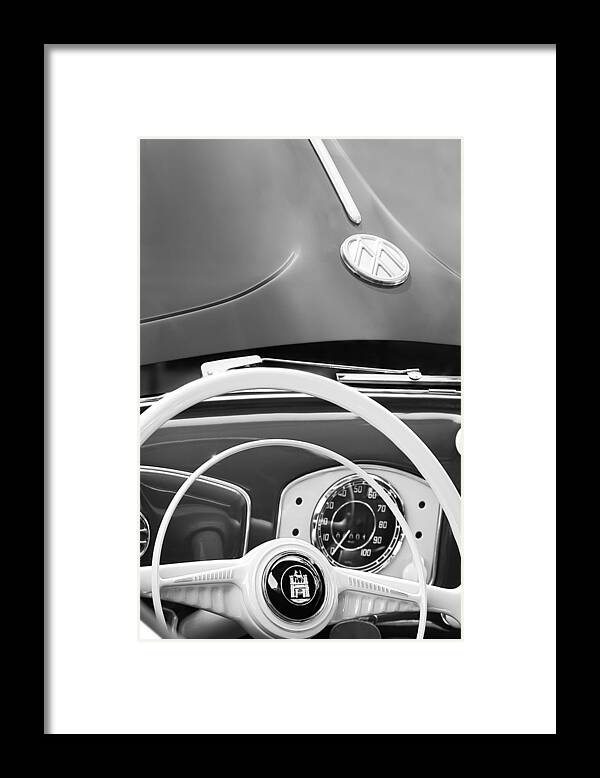 1951 Volkswagen Vw Beetle Cabriolet Steering Wheel Emblem - Hood Emblem Framed Print featuring the photograph 1951 Volkswagen VW Beetle Cabriolet Steering Wheel Emblem - Hood Emblem by Jill Reger