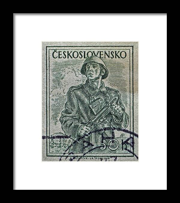 1954 Framed Print featuring the photograph 1954 Czechoslovakian Soldier Stamp by Bill Owen