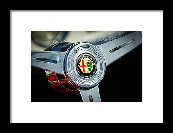 1958 Alfa Romeo Giulietta Spider Steering Wheel Emblem Framed Print featuring the photograph 1958 Alfa Romeo Giulietta Spider Steering Wheel -0191c by Jill Reger