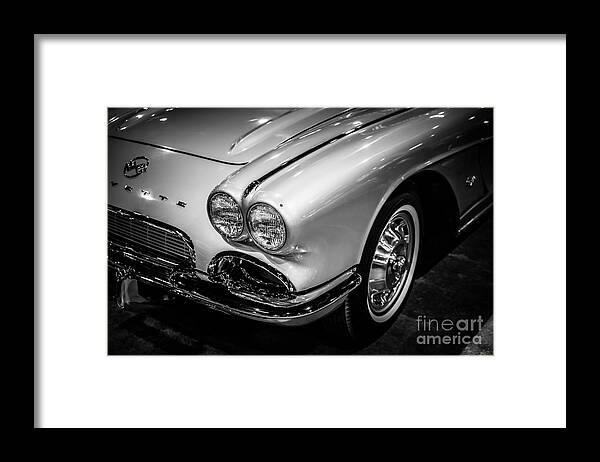 1960's Framed Print featuring the photograph 1962 Chevrolet Corvette Black and White Picture by Paul Velgos