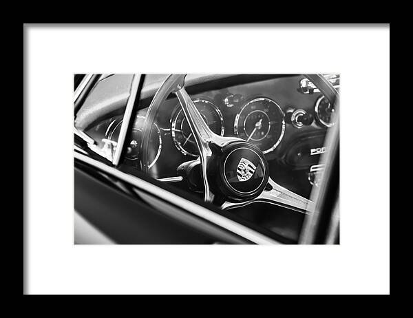 1963 Porsche 356 B 1600 Coupe Steering Wheel Emblem Framed Print featuring the photograph 1963 Porsche 356 B 1600 Coupe Steering Wheel Emblem by Jill Reger