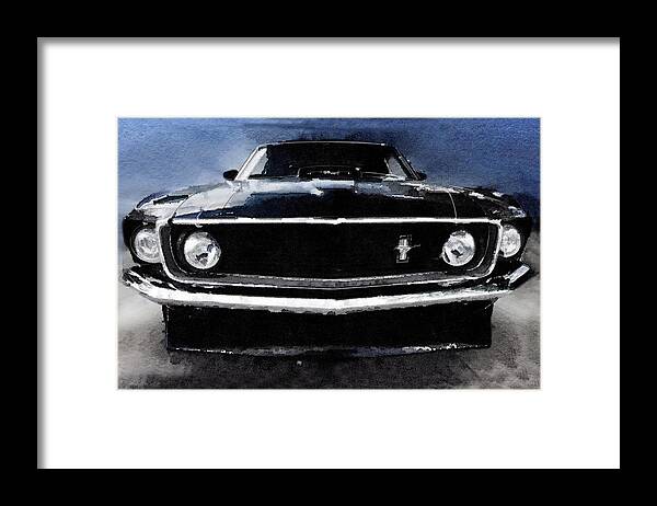 Ford Mustang Shelby Framed Print featuring the painting 1968 Ford Mustang Shelby Front Watercolor by Naxart Studio