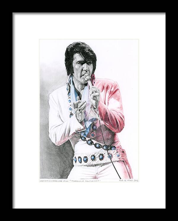 Elvis Framed Print featuring the drawing 1971 Turquoise Concho Suit by Rob De Vries