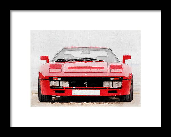Ferrari 288 Gto Framed Print featuring the painting 1980 Ferrari 288 GTO Front Watercolor by Naxart Studio