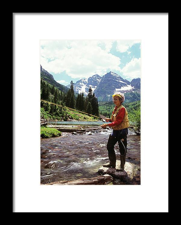Photography Framed Print featuring the photograph 1990s Mature Woman Fly Fishing by Vintage Images