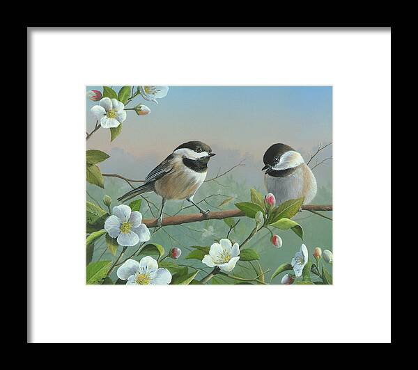 Black Capped Chickadee Painting Framed Print featuring the painting A Wonderful Day by Mike Brown