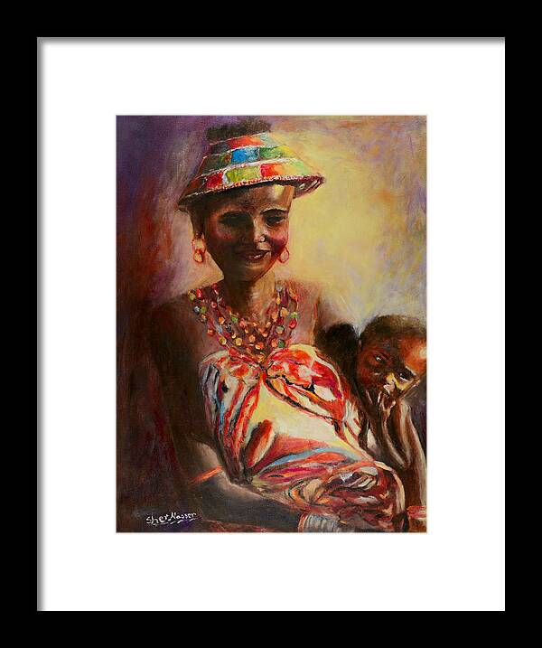Sher Nasser Artist Framed Print featuring the painting African Mother and Child by Sher Nasser Artist