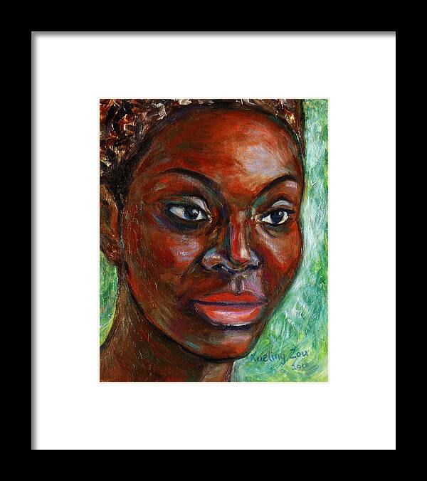 Woman Framed Print featuring the painting African Woman by Xueling Zou